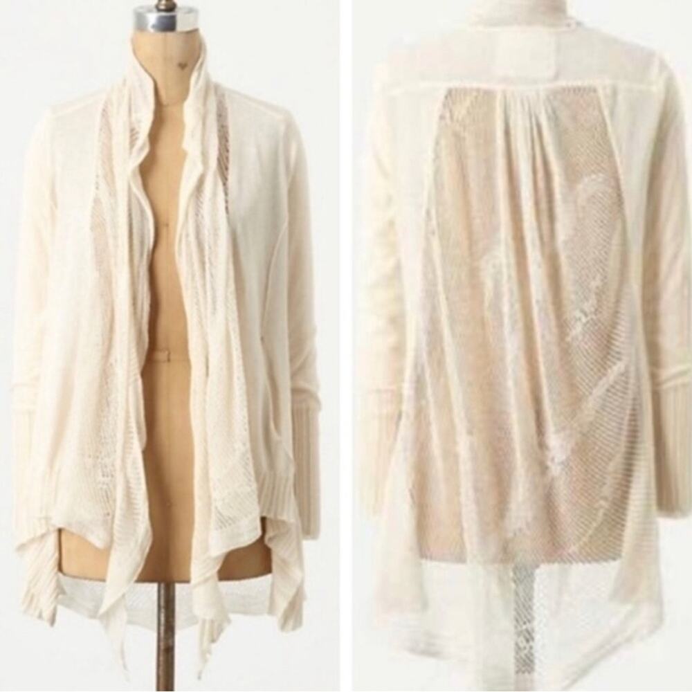 ANTHROPOLOGIE Angel of the North Cream Crotchet Cardigan Size Small Cotton Blend